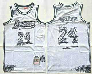 Mens Los Angeles Lakers #24 Kobe Bryant White Sketch Swingman Jersey
